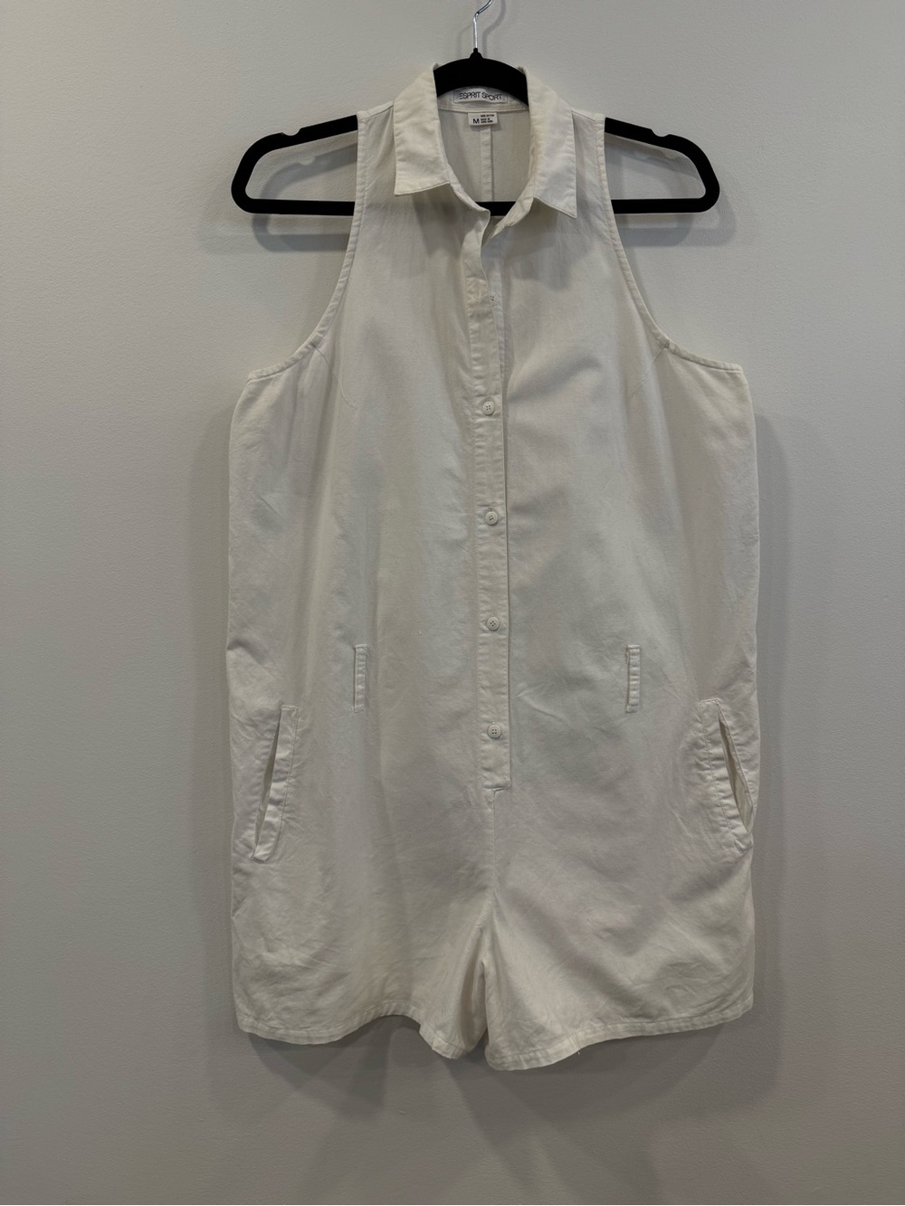 Vintage Esprit Sport Sleeveless White Button-Front Romper